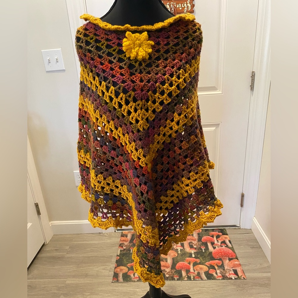 Fall Marigold Crochet Poncho Cape